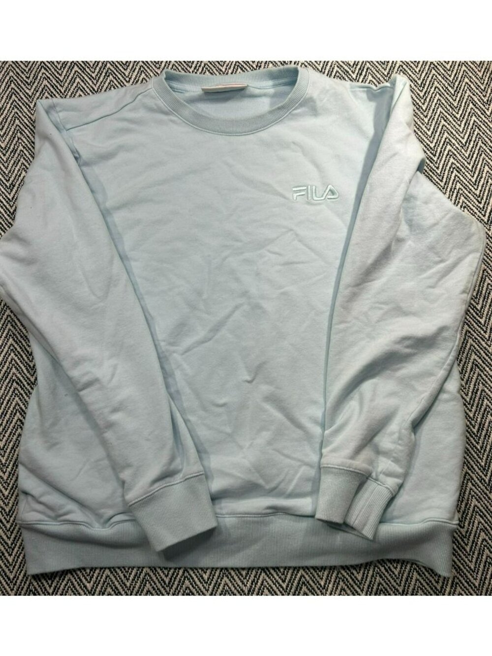 Fila Mens Light Blue Crewneck Sweatshirt With Logo Embroidery Size Large Cotton